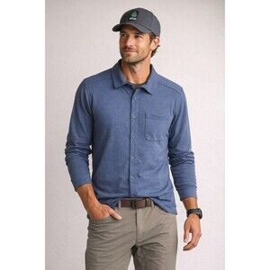 Stio Tipton Tech Shirt Men’s Medium Blue Long Sleeve Button Front Performance